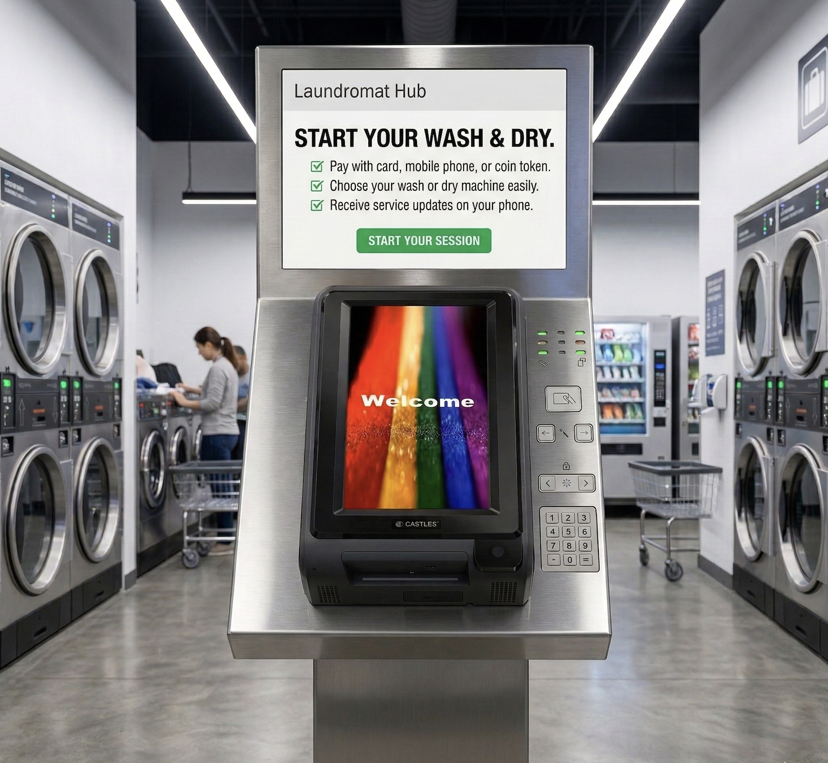 S1U2 terminal in laundromat for washer and dryer payments
